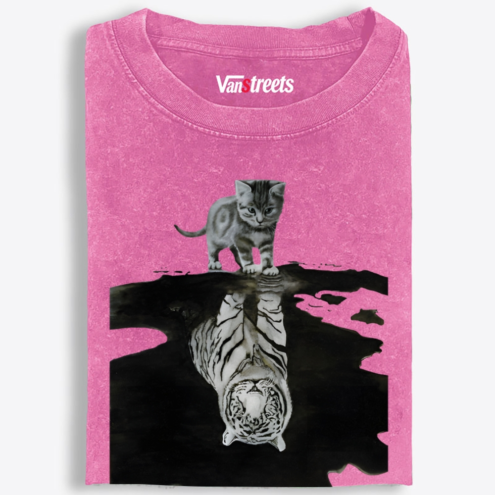 Tiger Shadow Kitten Retro Washed T-Shirt | 100% Cotton | Streetwear Essential