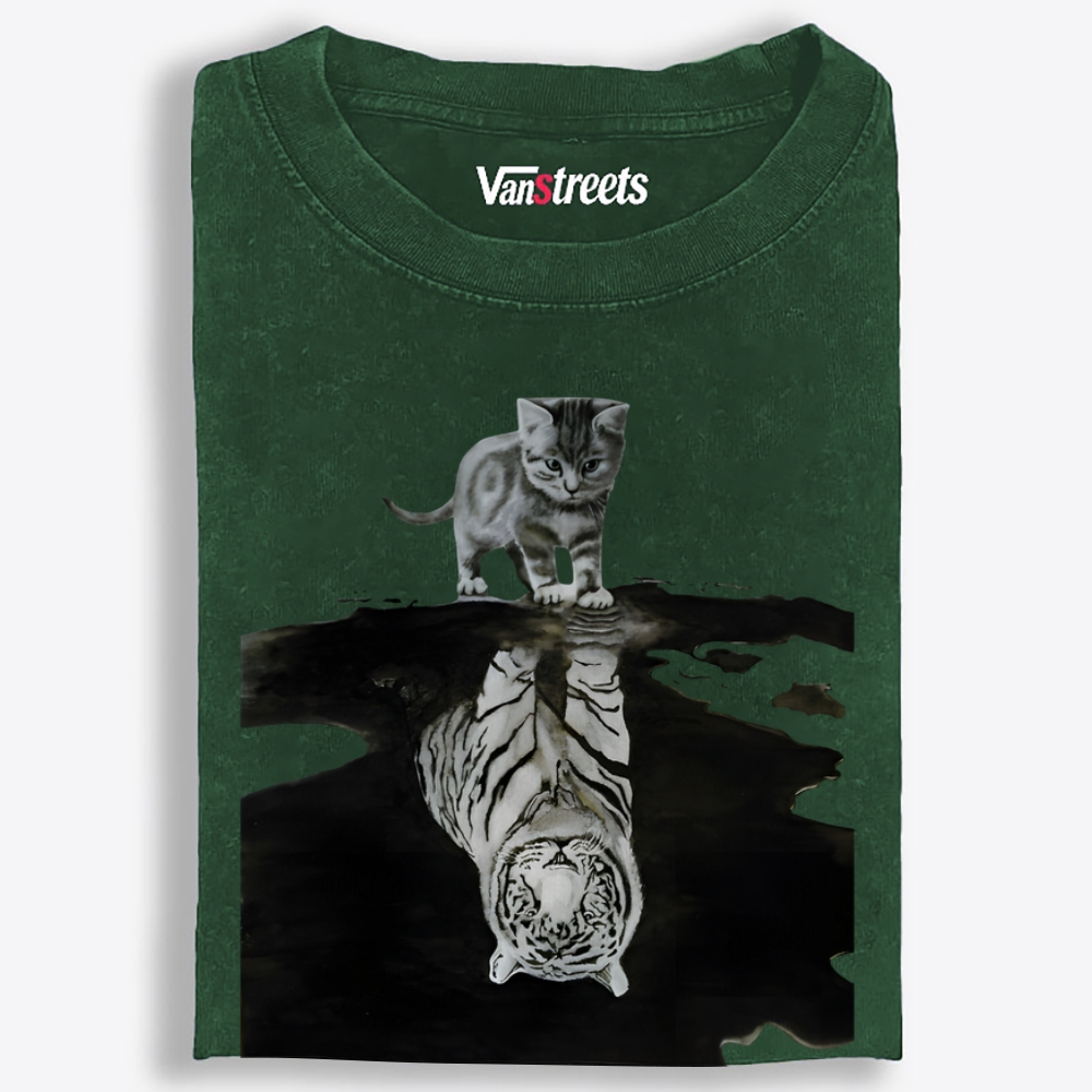 Tiger Shadow Kitten Retro Washed T-Shirt | 100% Cotton | Streetwear Essential
