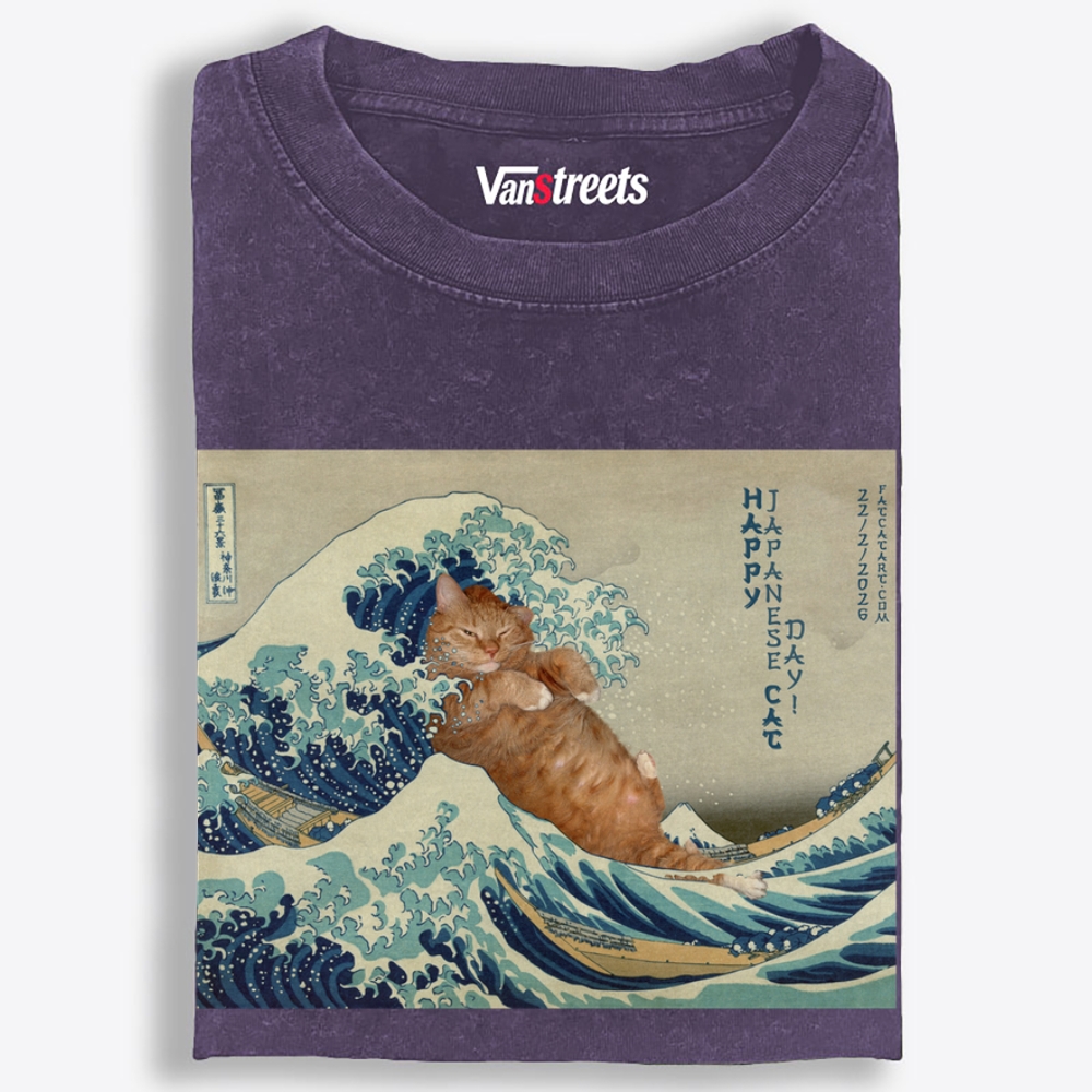 Cat on the Wave Retro Washed T-Shirt | 100% Cotton | Streetwear Essential
