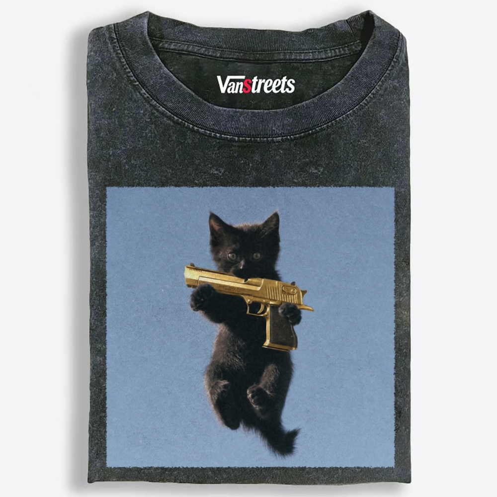 Gun Kitten Retro Washed T-Shirt | 100% Cotton | Streetwear Essential