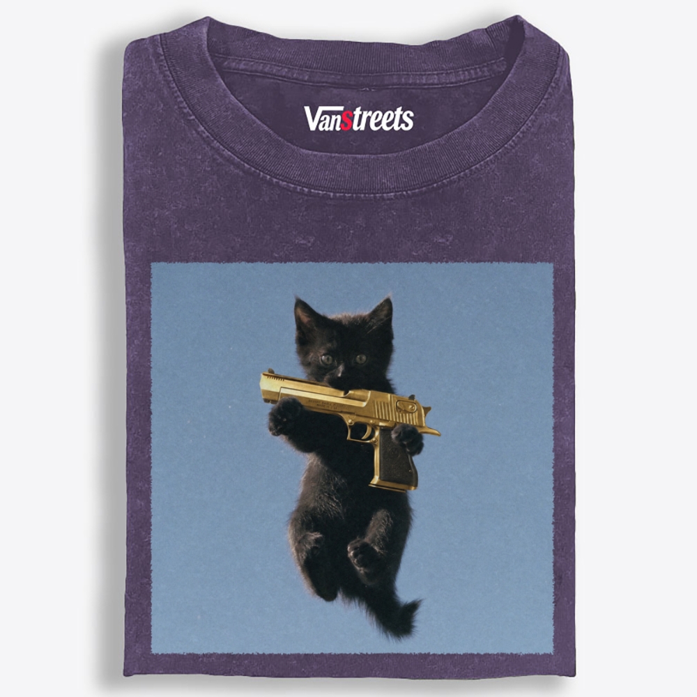 Gun Kitten Retro Washed T-Shirt | 100% Cotton | Streetwear Essential