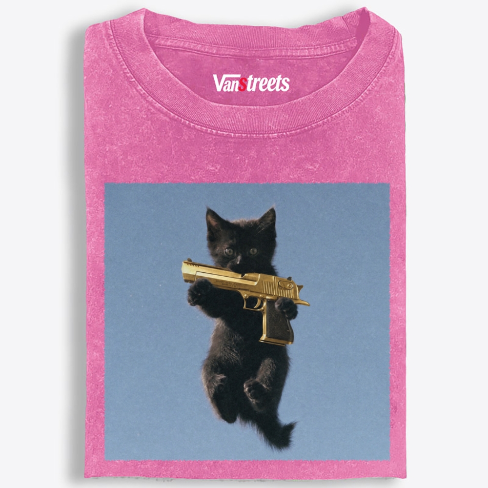 Gun Kitten Retro Washed T-Shirt | 100% Cotton | Streetwear Essential