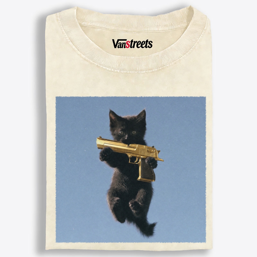Gun Kitten Retro Washed T-Shirt | 100% Cotton | Streetwear Essential