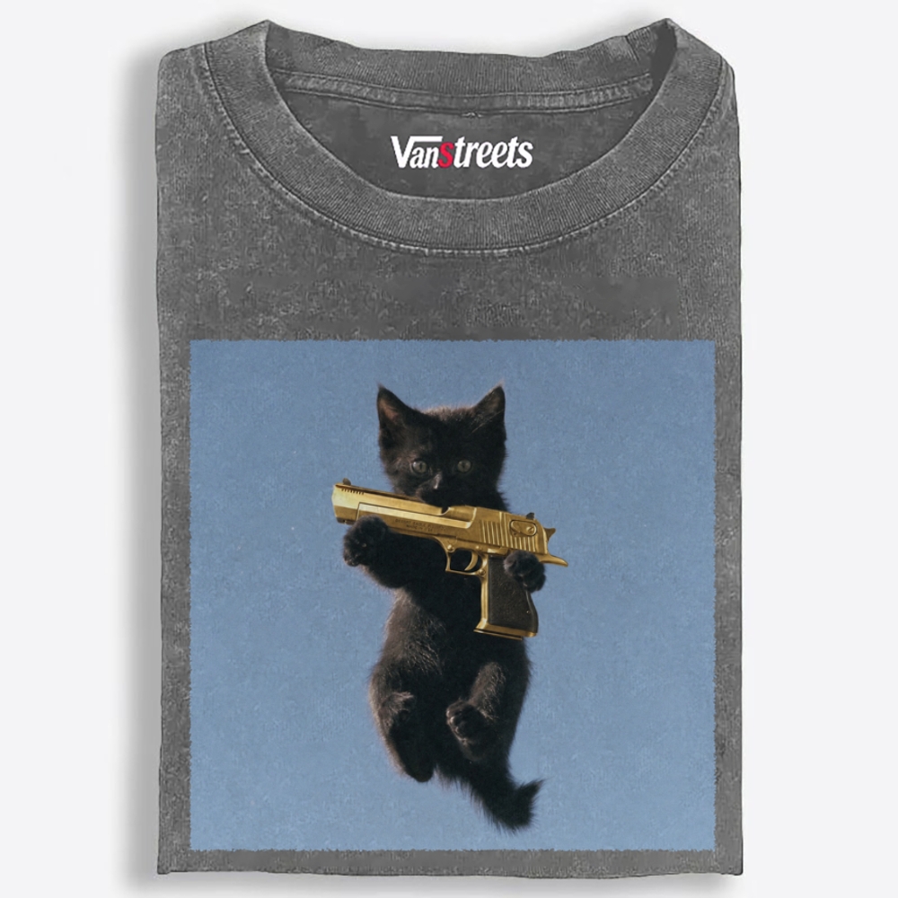 Gun Kitten Retro Washed T-Shirt | 100% Cotton | Streetwear Essential