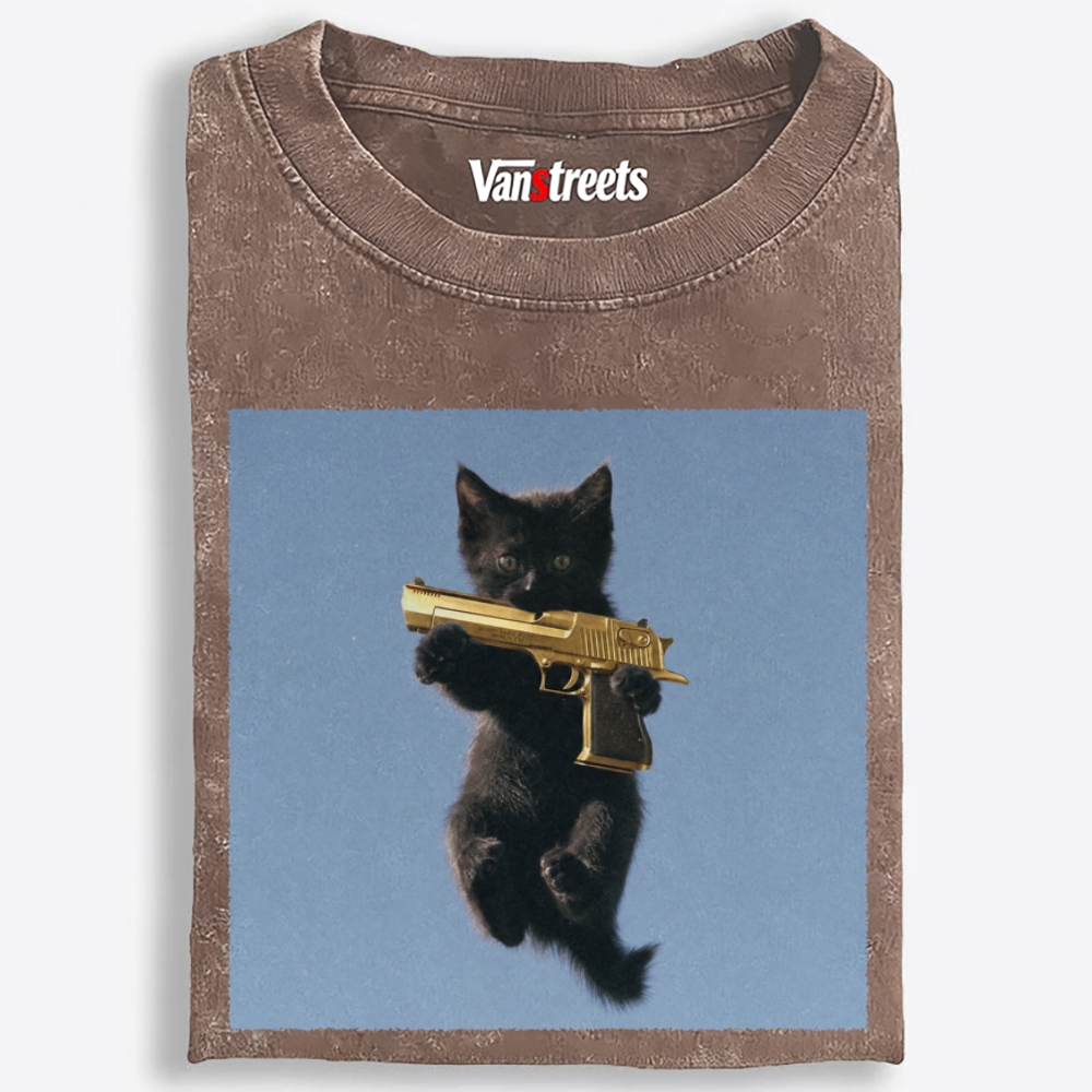 Gun Kitten Retro Washed T-Shirt | 100% Cotton | Streetwear Essential