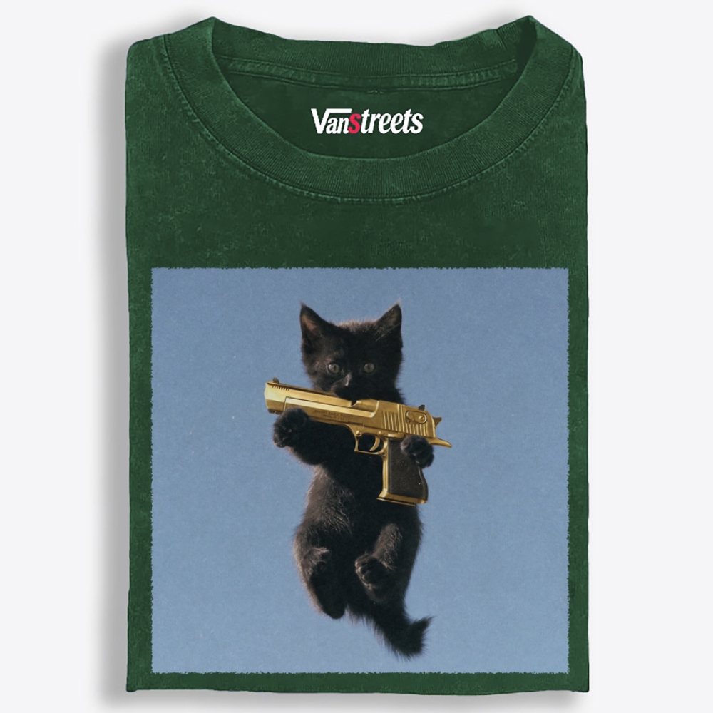 Gun Kitten Retro Washed T-Shirt | 100% Cotton | Streetwear Essential