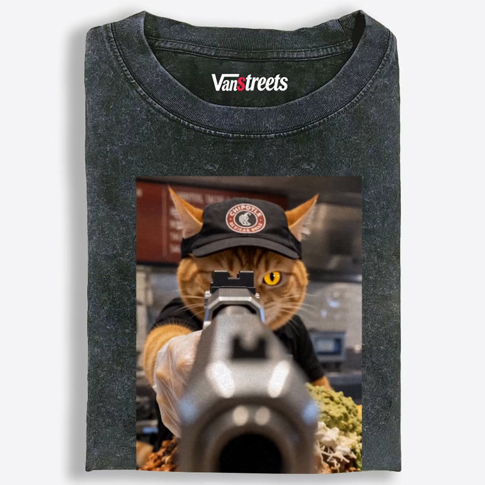 Aiming Orange Cat Retro Washed T-Shirt | 100% Cotton | Streetwear Essential