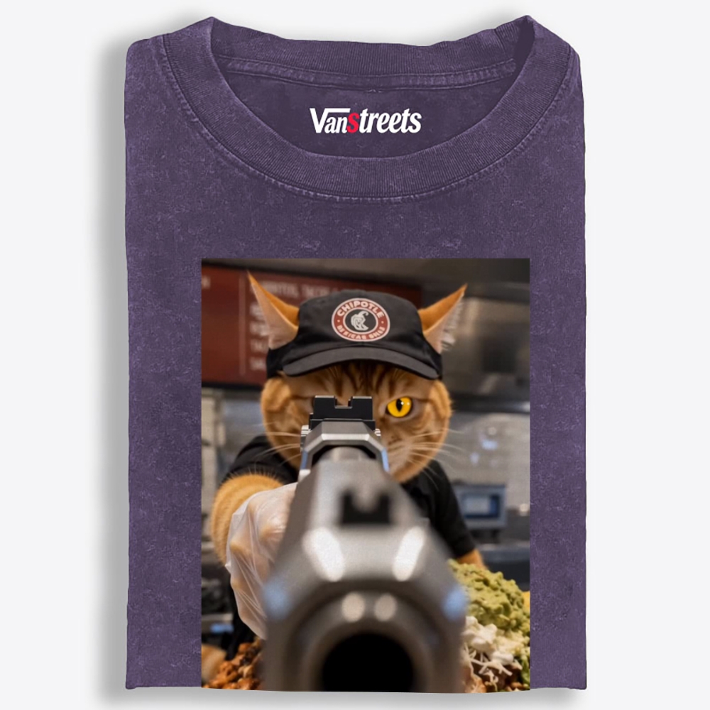 Aiming Orange Cat Retro Washed T-Shirt | 100% Cotton | Streetwear Essential