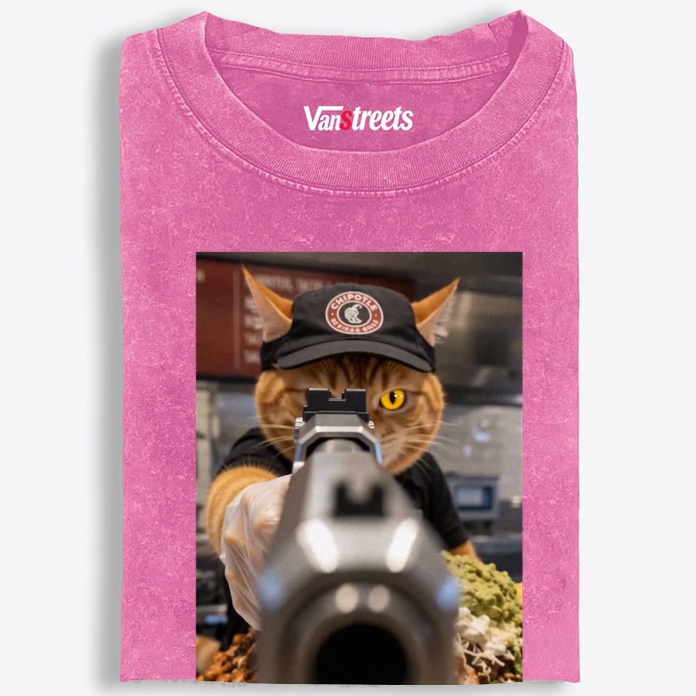 Aiming Orange Cat Retro Washed T-Shirt | 100% Cotton | Streetwear Essential