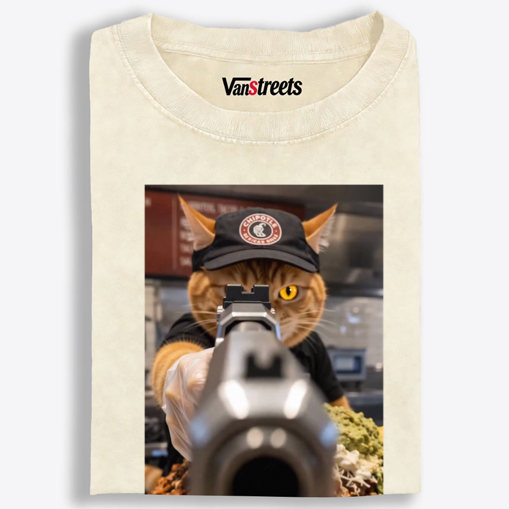 Aiming Orange Cat Retro Washed T-Shirt | 100% Cotton | Streetwear Essential