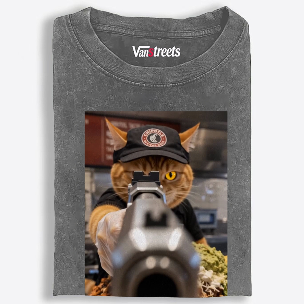Aiming Orange Cat Retro Washed T-Shirt | 100% Cotton | Streetwear Essential