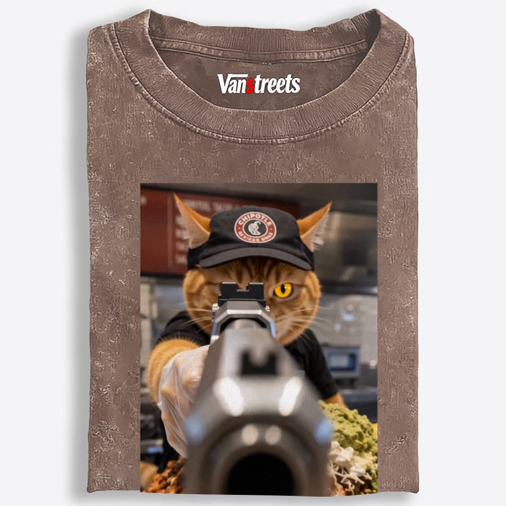 Aiming Orange Cat Retro Washed T-Shirt | 100% Cotton | Streetwear Essential