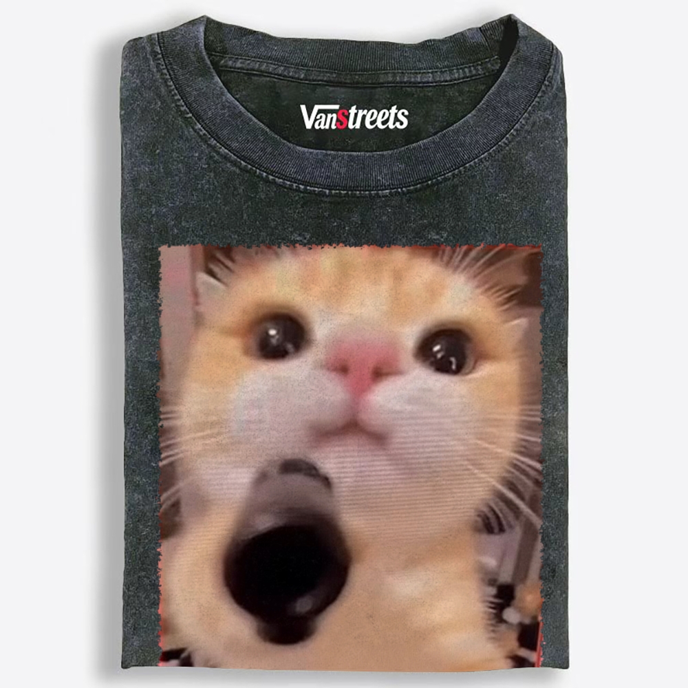 Big Eyes Spy Cat Retro Washed T-Shirt | 100% Cotton | Streetwear Essential