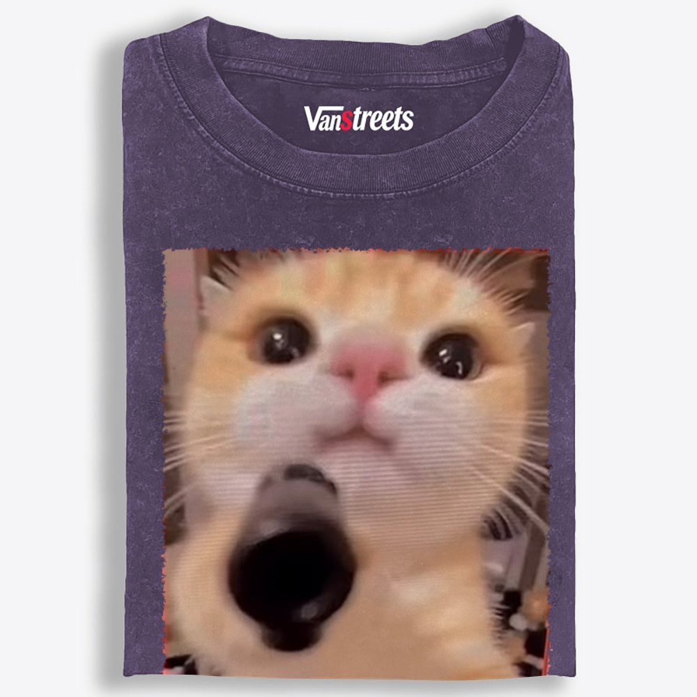 Big Eyes Spy Cat Retro Washed T-Shirt | 100% Cotton | Streetwear Essential