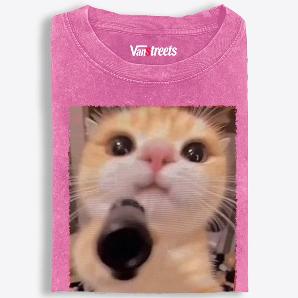 Big Eyes Spy Cat Retro Washed T-Shirt | 100% Cotton | Streetwear Essential