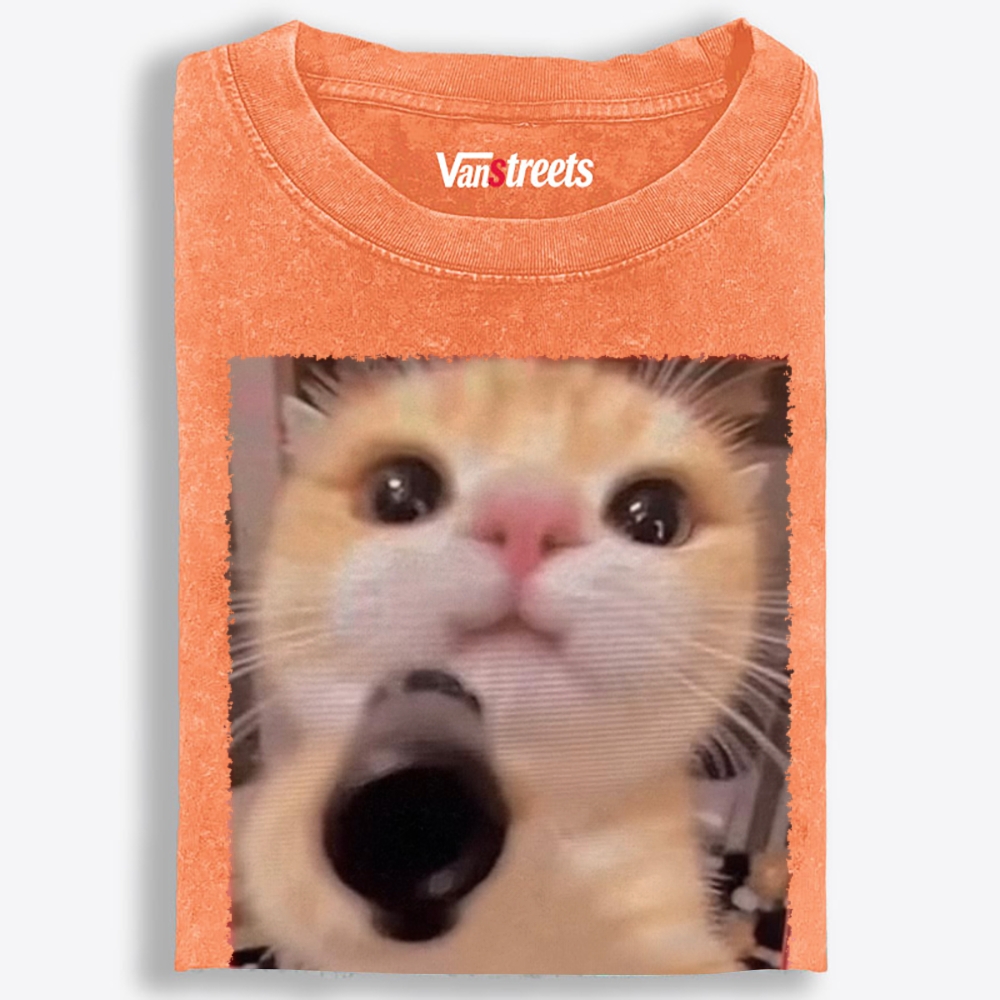 Big Eyes Spy Cat Retro Washed T-Shirt | 100% Cotton | Streetwear Essential
