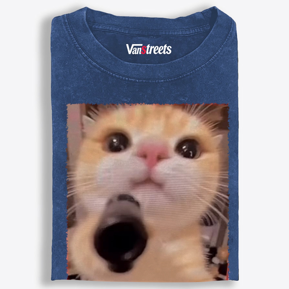 Big Eyes Spy Cat Retro Washed T-Shirt | 100% Cotton | Streetwear Essential