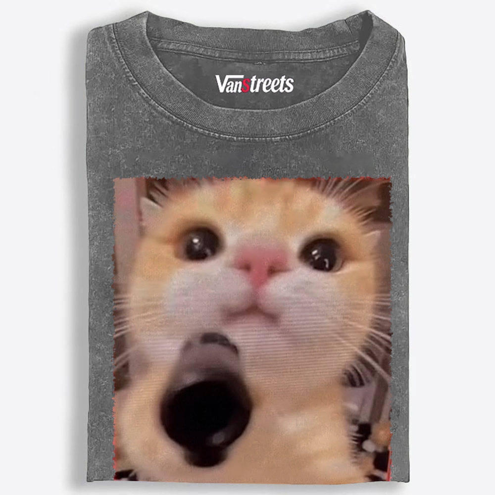Big Eyes Spy Cat Retro Washed T-Shirt | 100% Cotton | Streetwear Essential