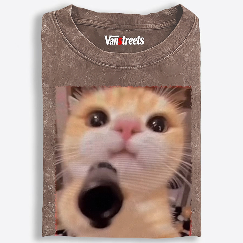 Big Eyes Spy Cat Retro Washed T-Shirt | 100% Cotton | Streetwear Essential