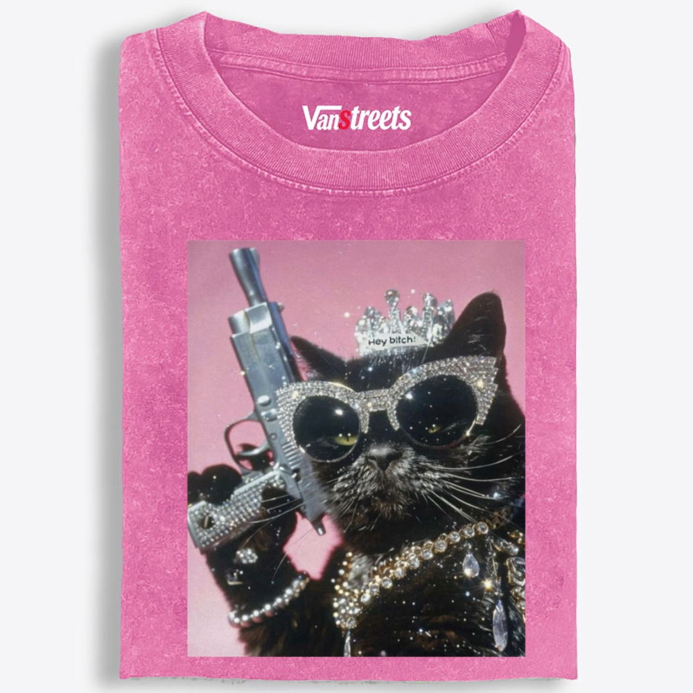 Bling Queen Cat Retro Washed T-Shirt | 100% Cotton | Streetwear Essential