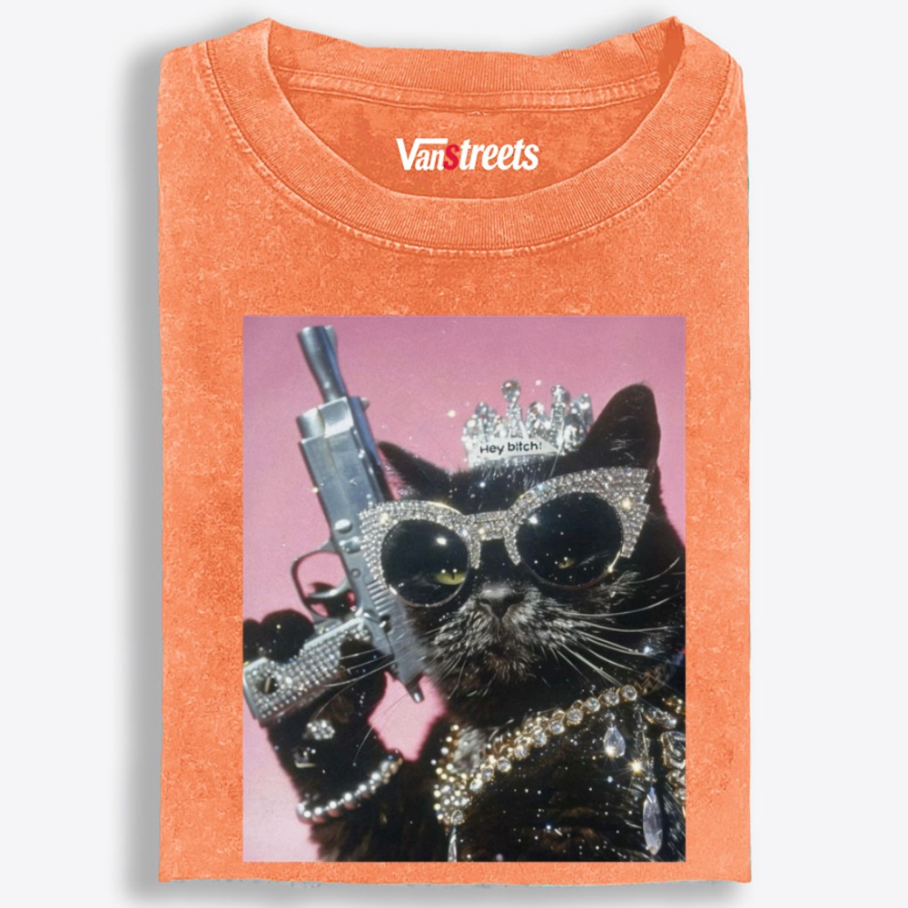 Bling Queen Cat Retro Washed T-Shirt | 100% Cotton | Streetwear Essential