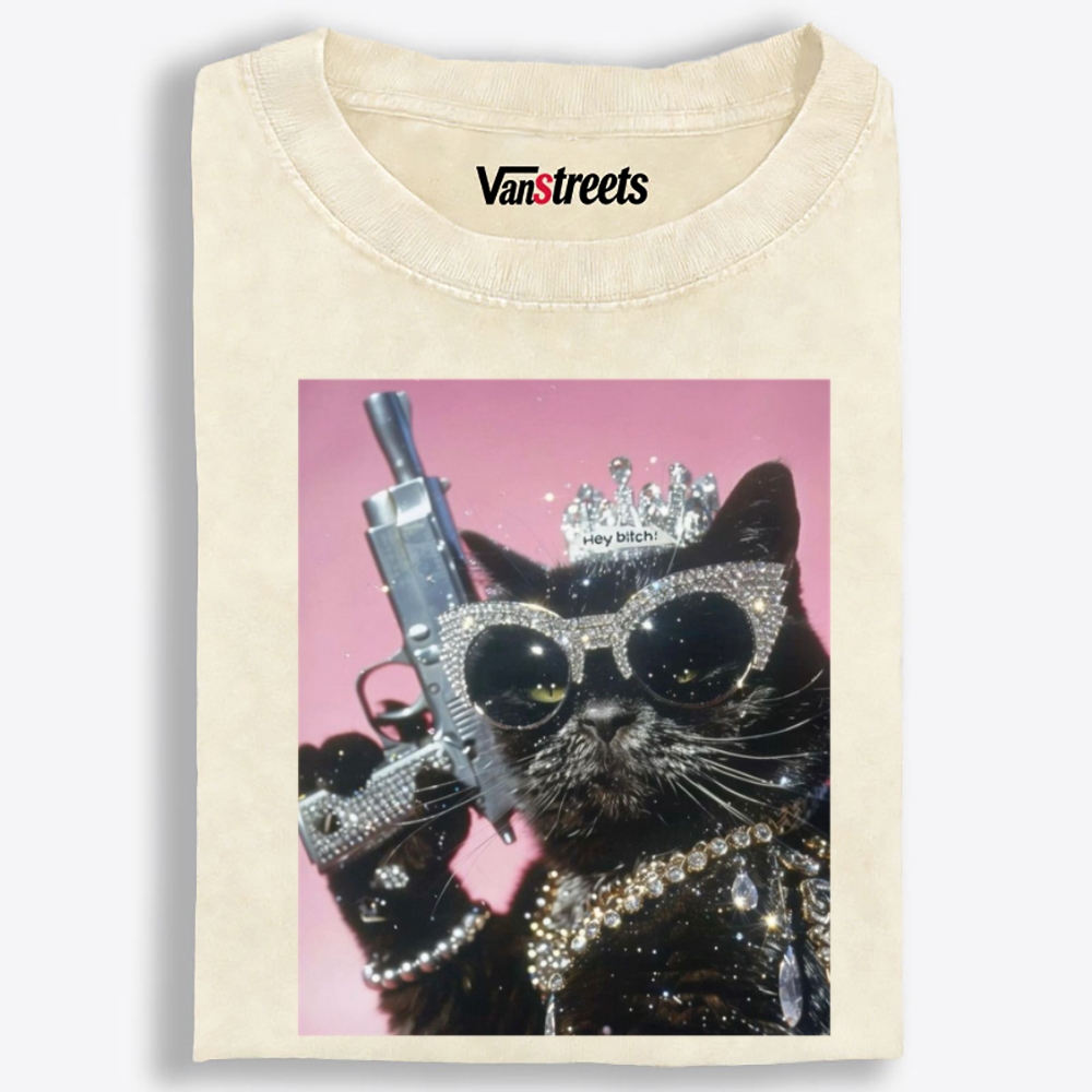 Bling Queen Cat Retro Washed T-Shirt | 100% Cotton | Streetwear Essential