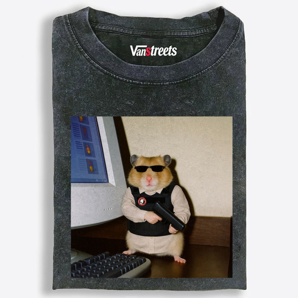 Hitman Hamster Retro Washed T-Shirt | 100% Cotton | Streetwear Essential