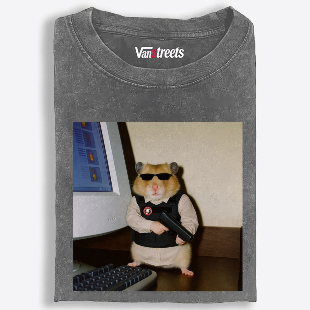 Hitman Hamster Retro Washed T-Shirt | 100% Cotton | Streetwear Essential