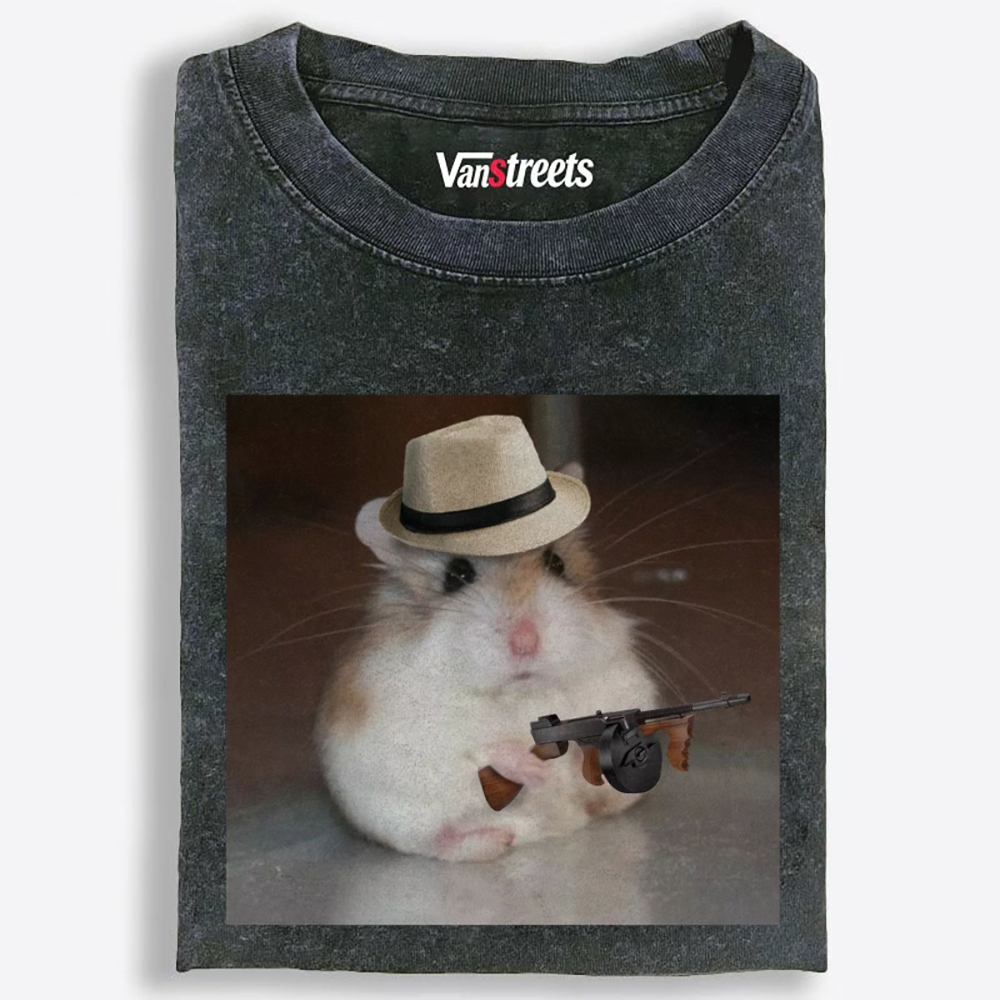 Gangster Hamster Retro Washed T-Shirt | 100% Cotton | Streetwear Essential