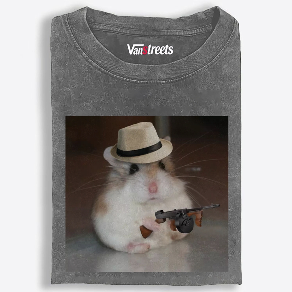 Gangster Hamster Retro Washed T-Shirt | 100% Cotton | Streetwear Essential