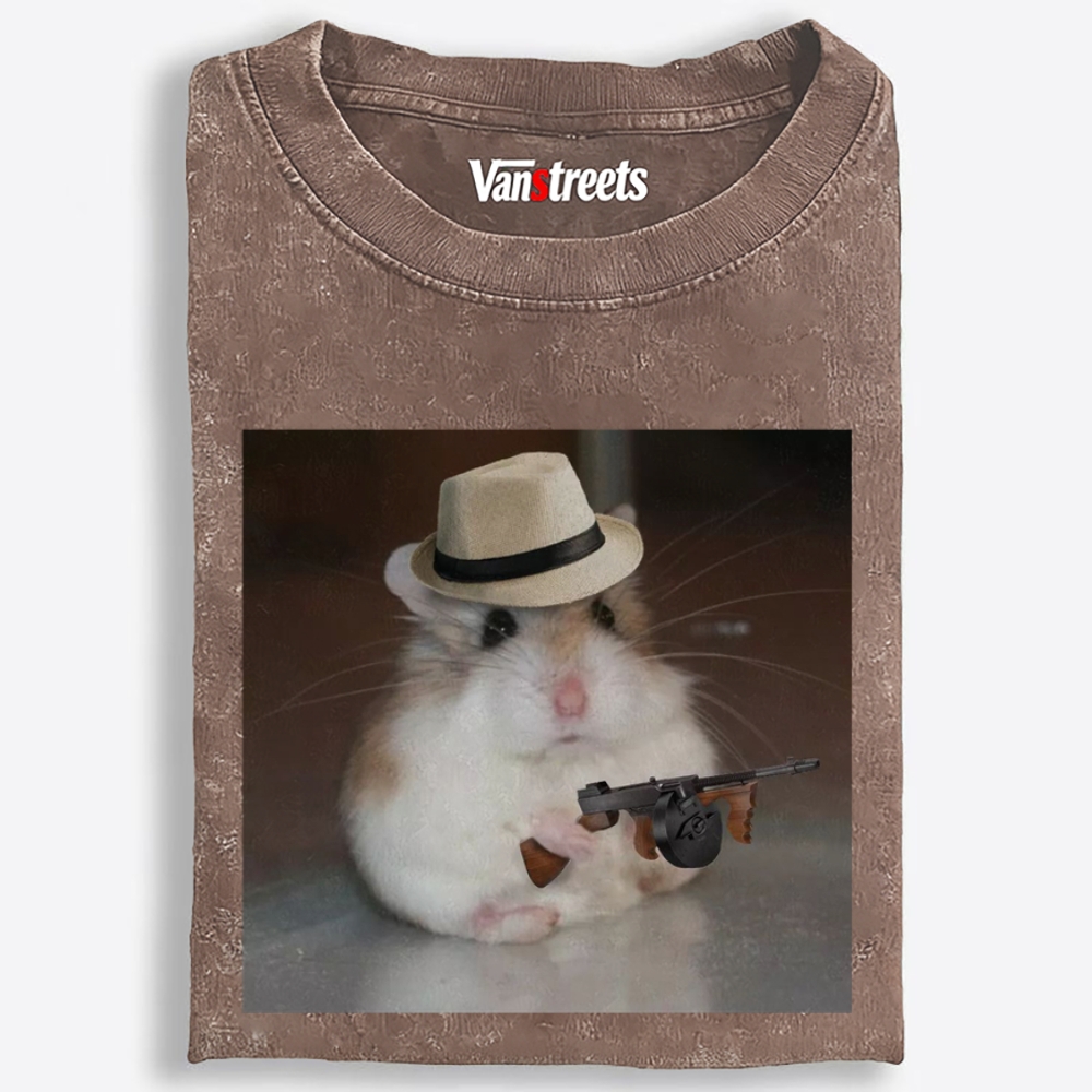 Gangster Hamster Retro Washed T-Shirt | 100% Cotton | Streetwear Essential