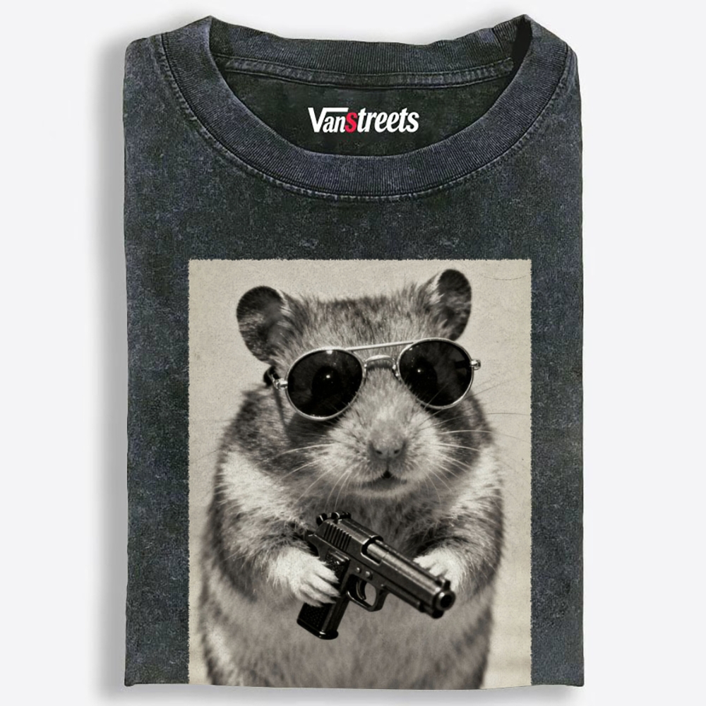 Badass Hamster Retro Washed T-Shirt | 100% Cotton | Streetwear Essential