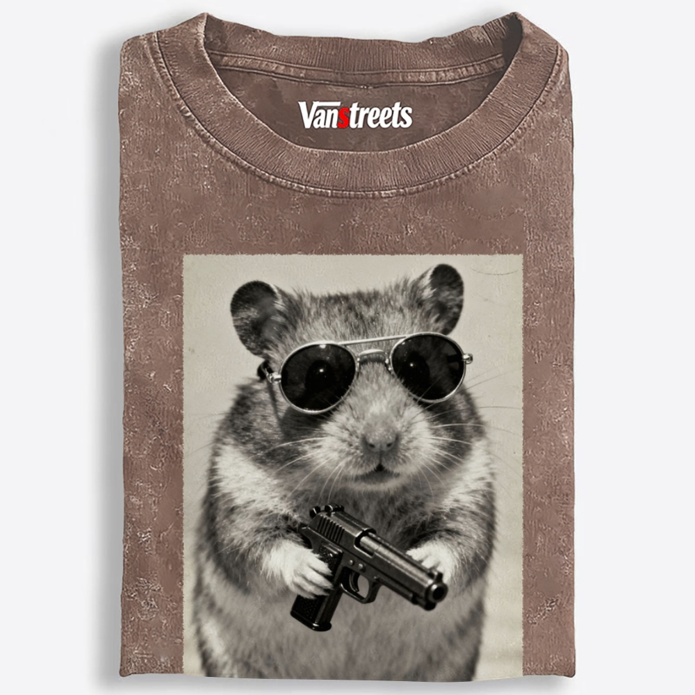Badass Hamster Retro Washed T-Shirt | 100% Cotton | Streetwear Essential