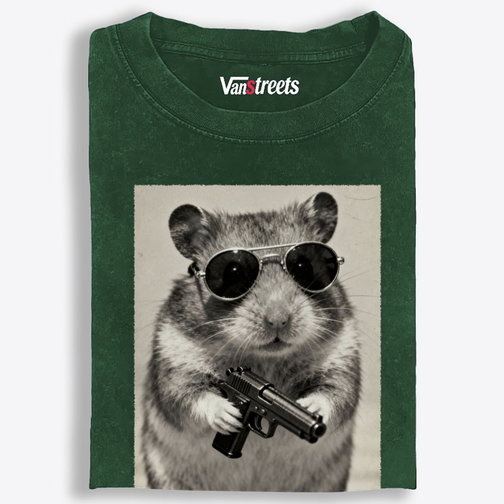Badass Hamster Retro Washed T-Shirt | 100% Cotton | Streetwear Essential