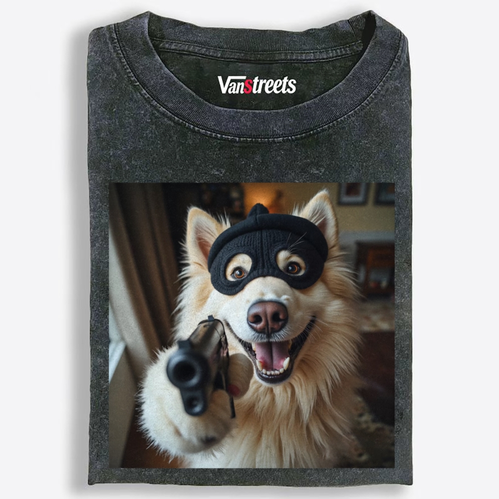 Masked Gun Dog Retro Washed T-Shirt | 100% Cotton | Streetwear Essential