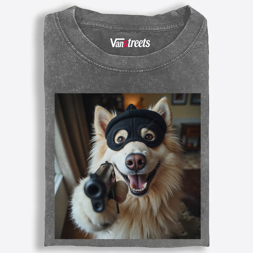 Masked Gun Dog Retro Washed T-Shirt | 100% Cotton | Streetwear Essential