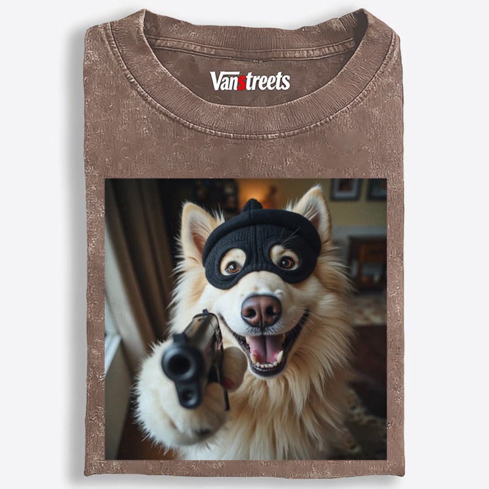Masked Gun Dog Retro Washed T-Shirt | 100% Cotton | Streetwear Essential