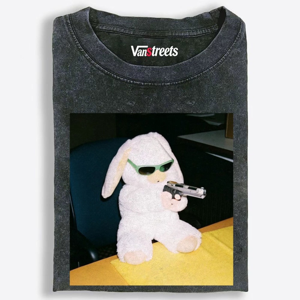 Green Shades Gun Rabbit Retro Washed T-Shirt | 100% Cotton | Streetwear Essential