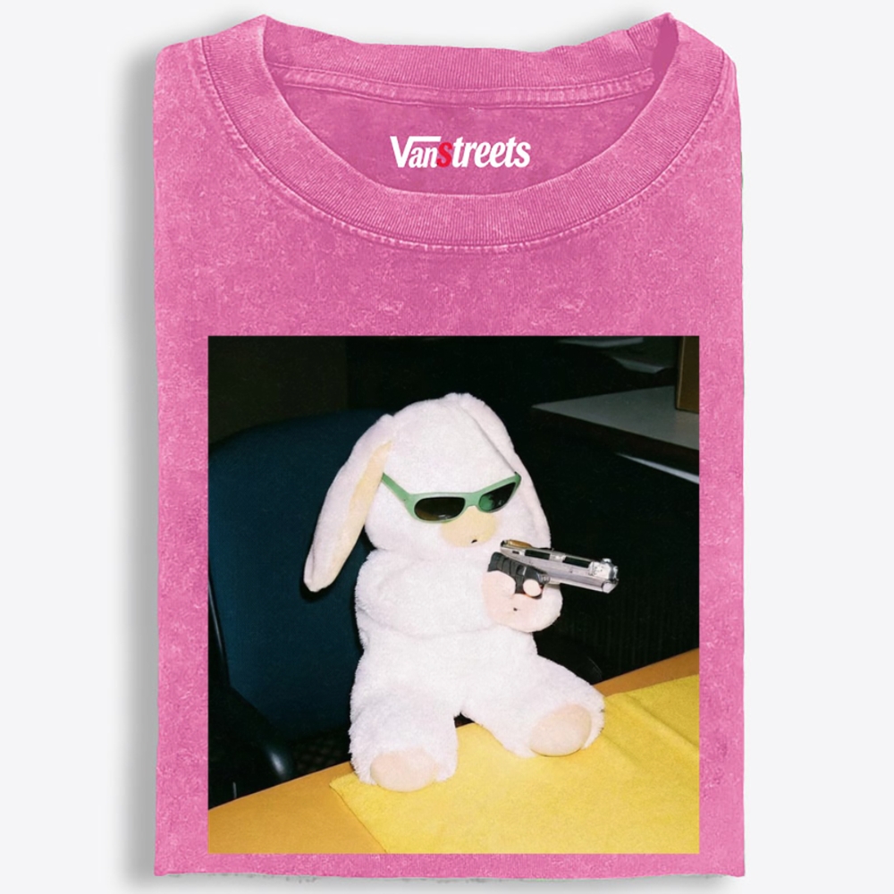 Green Shades Gun Rabbit Retro Washed T-Shirt | 100% Cotton | Streetwear Essential