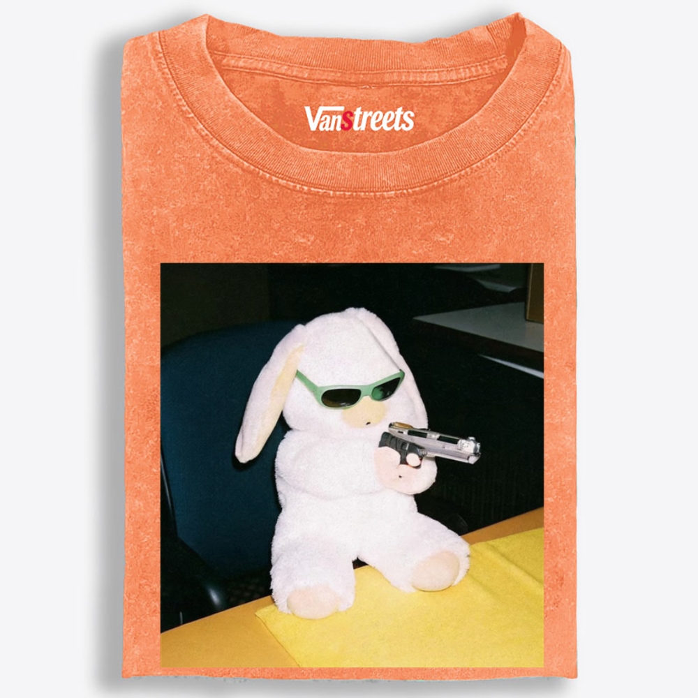Green Shades Gun Rabbit Retro Washed T-Shirt | 100% Cotton | Streetwear Essential
