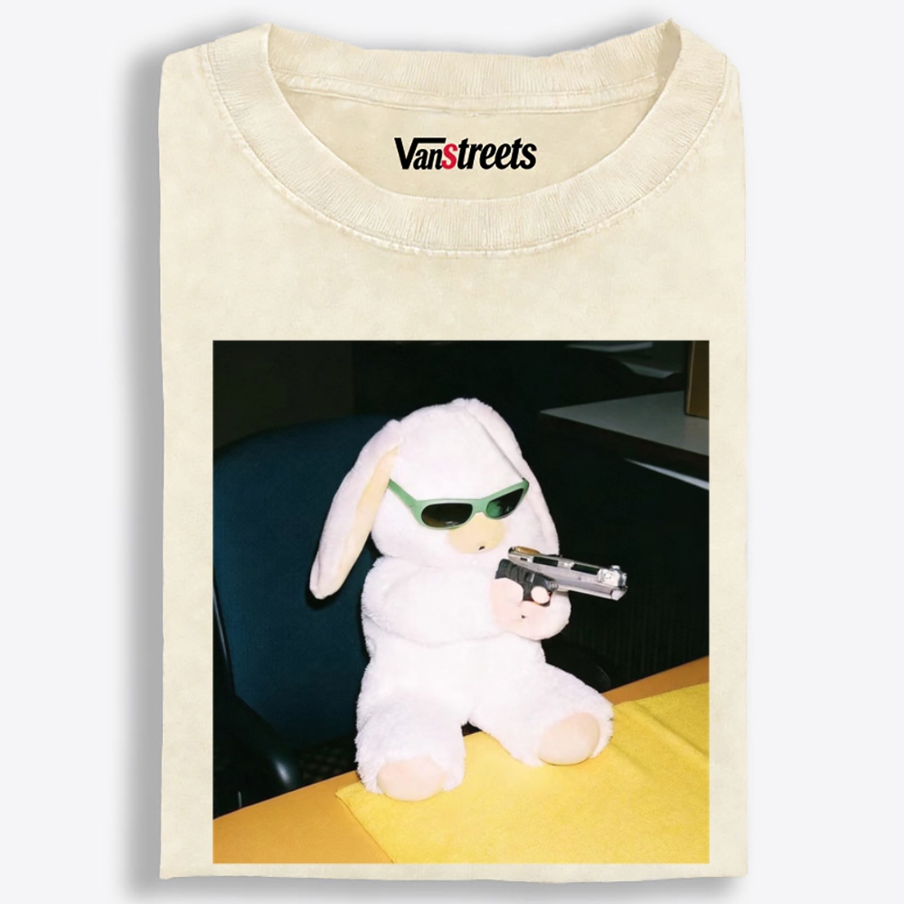 Green Shades Gun Rabbit Retro Washed T-Shirt | 100% Cotton | Streetwear Essential