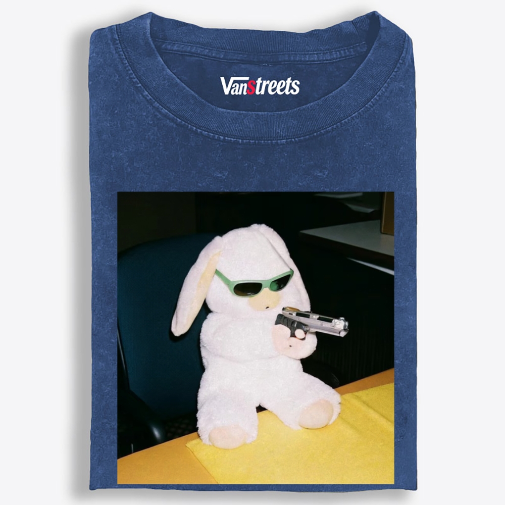 Green Shades Gun Rabbit Retro Washed T-Shirt | 100% Cotton | Streetwear Essential