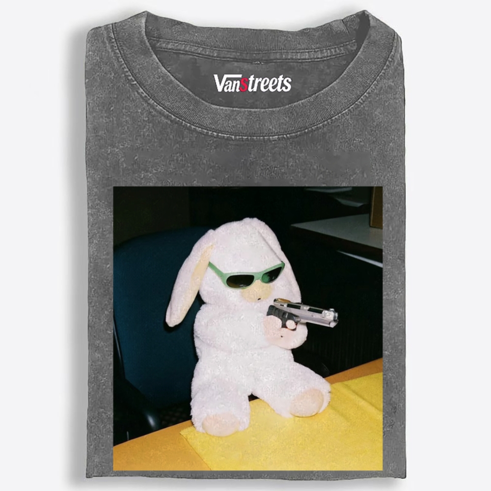Green Shades Gun Rabbit Retro Washed T-Shirt | 100% Cotton | Streetwear Essential