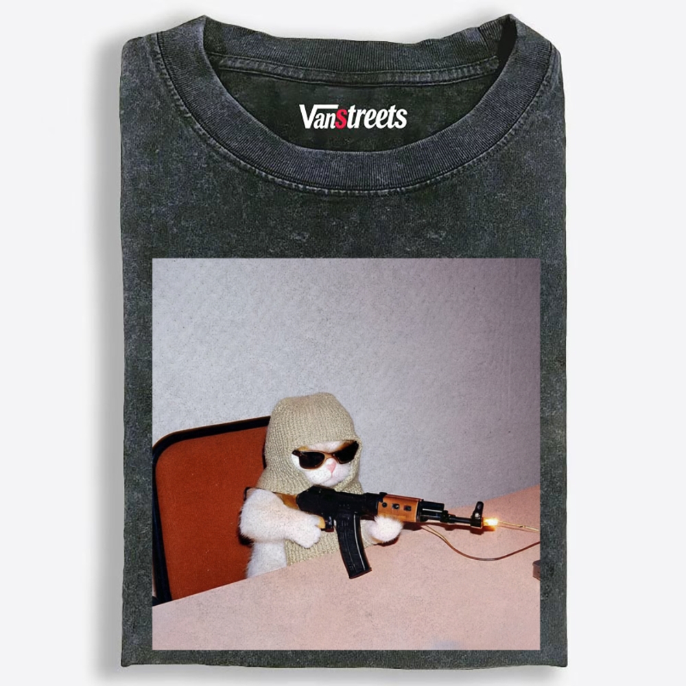 AK Cat Retro Washed T-Shirt | 100% Cotton | Streetwear Essential