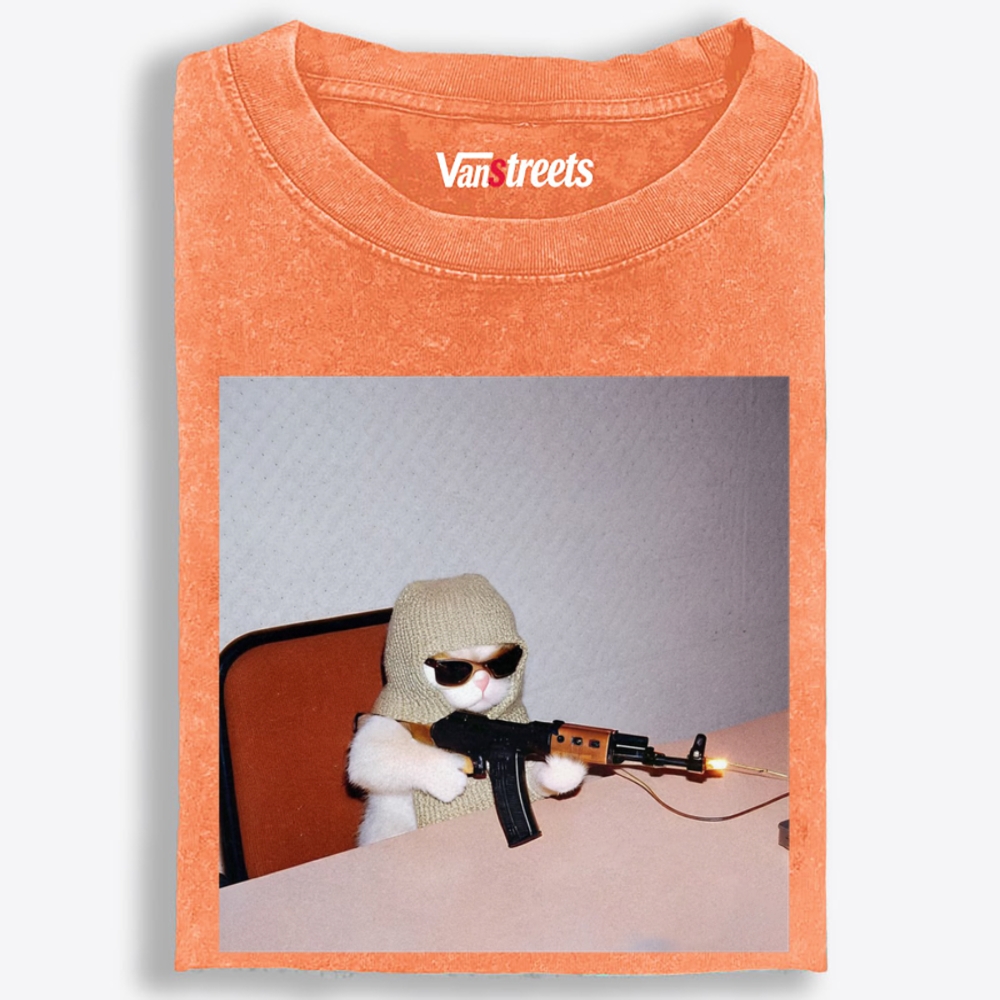 AK Cat Retro Washed T-Shirt | 100% Cotton | Streetwear Essential