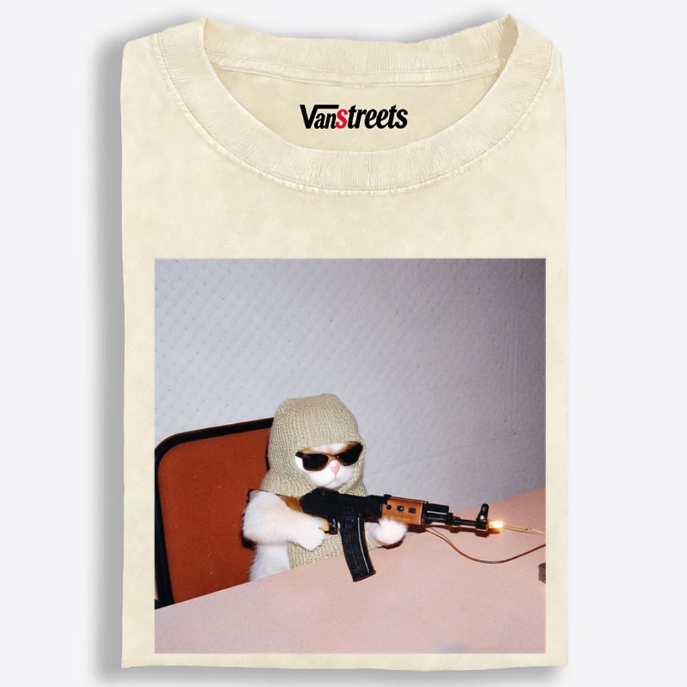AK Cat Retro Washed T-Shirt | 100% Cotton | Streetwear Essential