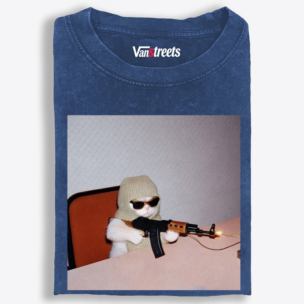 AK Cat Retro Washed T-Shirt | 100% Cotton | Streetwear Essential