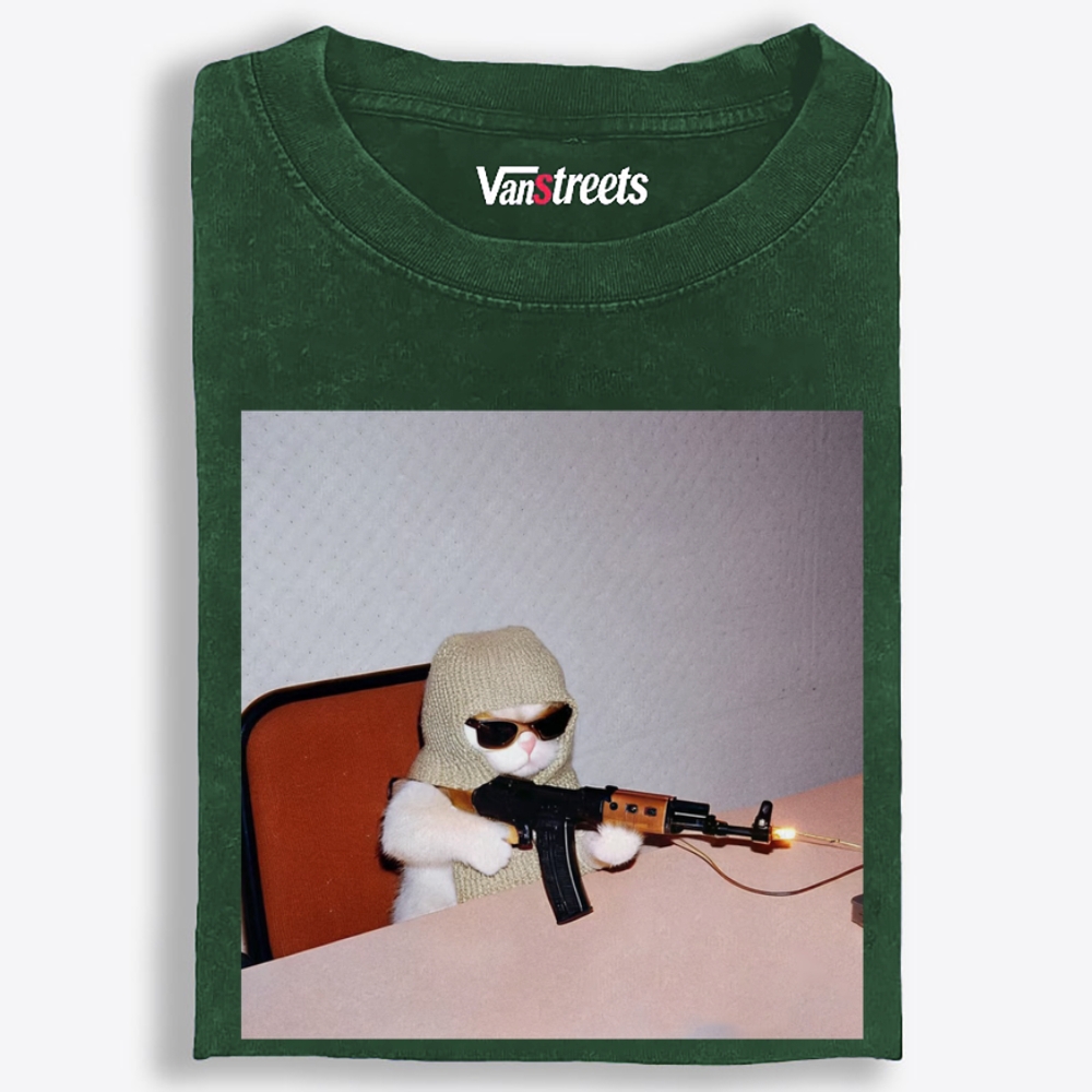 AK Cat Retro Washed T-Shirt | 100% Cotton | Streetwear Essential