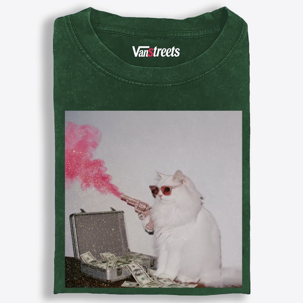 Rich Gangster Cat Retro Washed T-Shirt | 100% Cotton | Streetwear Essential