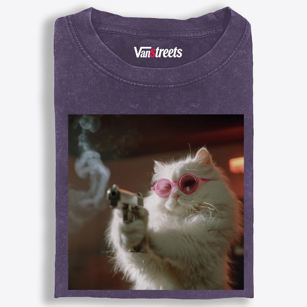 Sugar Assassin Cat Retro Washed T-Shirt | 100% Cotton | Streetwear Essential